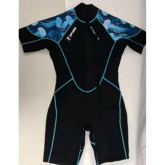 Zifumei Youth Size Large Black & Blue Shorty Short Body Diving Wet Suit - Picture 1 of 11